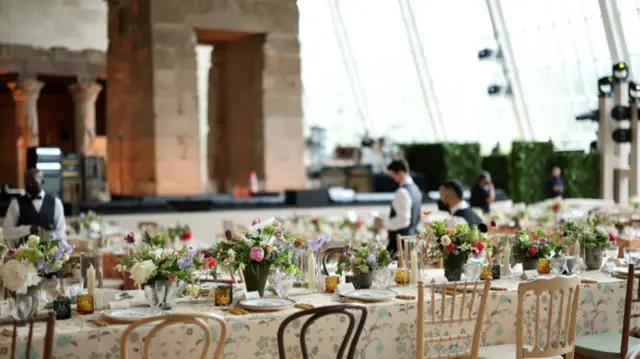 Tables set up in the Met's Egyptian Wing