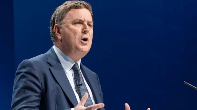 Mel Stride Shadow Chancellor of the Exchequer delivers a speech to the Conservative Conference on October 6, 2025 in Manchester, England