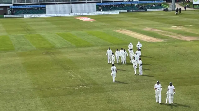 Players leave the field in Leicester