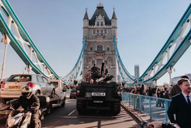 Derek Chisora and Nigel Farage on a tank