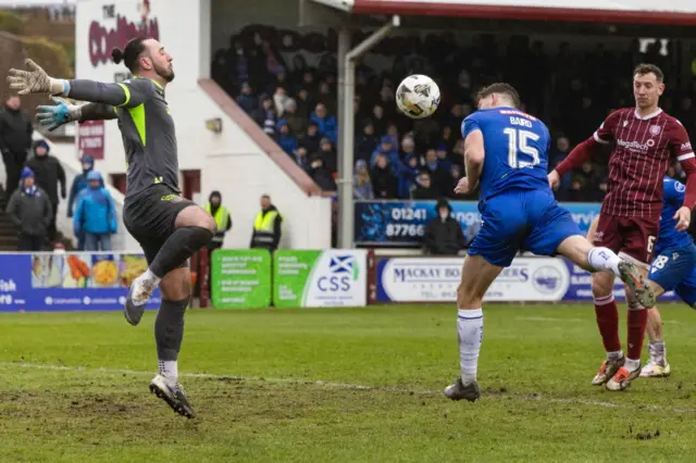 Jack Baird nods in a fourth goal for St Johnstone