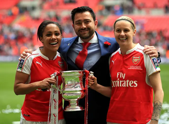 Alex Scott Kelly Smith and Pedro Losa lift the 2016 FA Cup