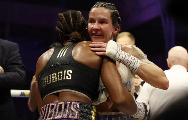 Caroline Dubois hugs Terri Harper