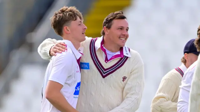 Alfie Ogborne celebrates the wicket of Lyndon James