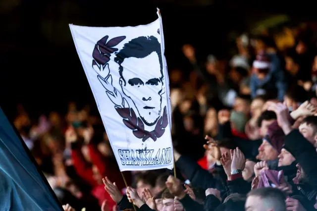 Lawrence Shankland banner in Hearts end