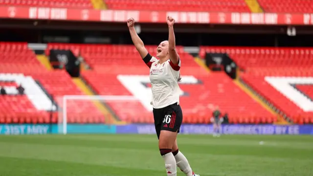 Zara Shaw of Liverpool celebrates
