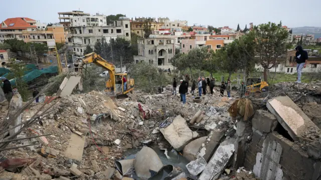A pile of rubble and debris in Lebanon's Kfar Hatta.