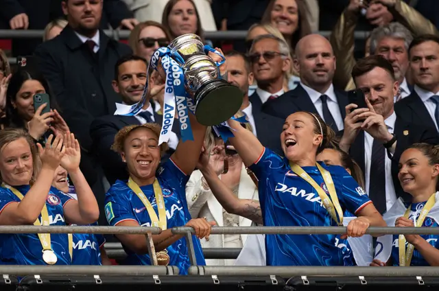 James and Bronze lift the FA Cup at Wembley last May