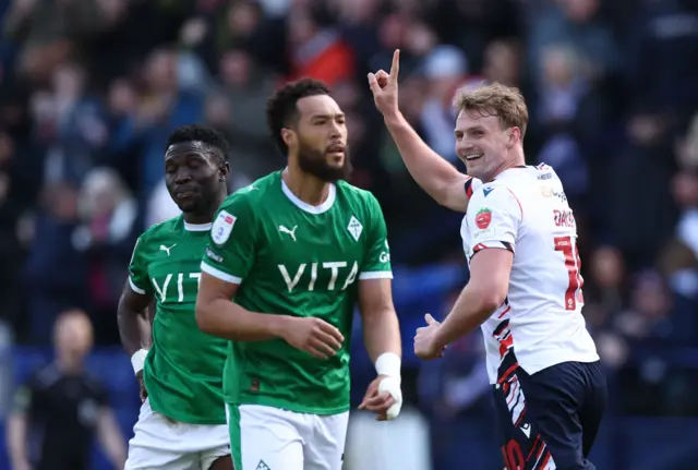 Sam Dalby celebrates Bolton's second goal