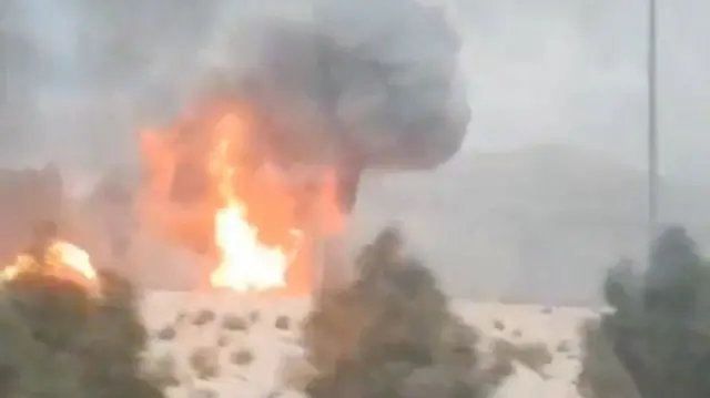 Smoke and flames rise from the South Pars gas field following an Israeli strike in March