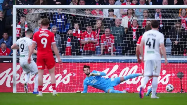 Zan Vipotnik converts his penalty in front of the Middlesbrough fans