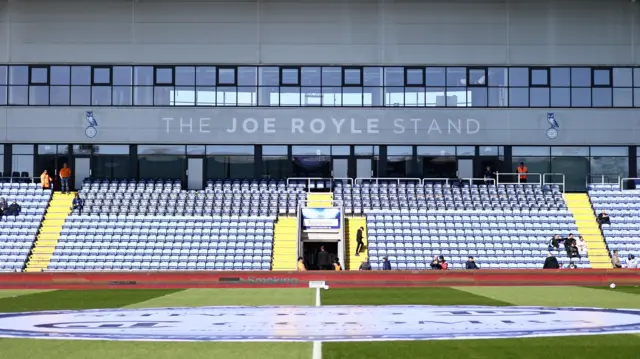 The Joe Royle Stand at Oldham's Boundary Park ground before kick-off against MK Dons
