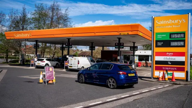 Prices at a petrol station in Bristol on Sunday