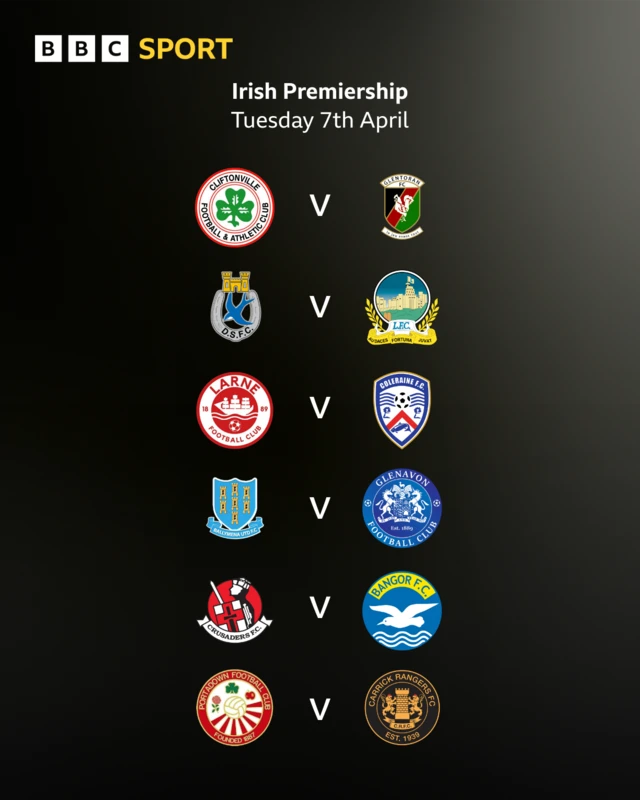 Tuesday night's Irish Premiership fixtures