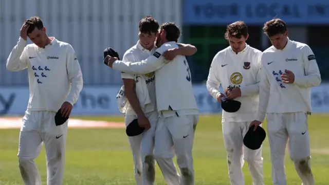 Sussex celebrate victory at Leicestershire