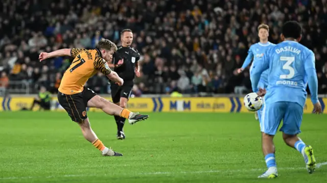 Hull's Joe Gelhardt has a shot at goal