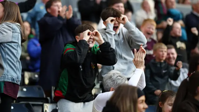 Swansea fans mimic Zan Vipotnik's celebration by cupping their hands to their eyes