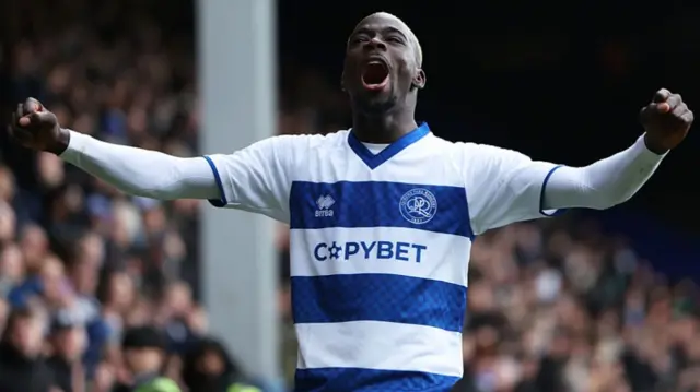 Amadou Mbengue of Queens Park Rangers celebrates his side's victory against Watford.