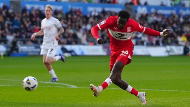 Alex Bangura strikes the opening goal for Middlesbrough at Swansea