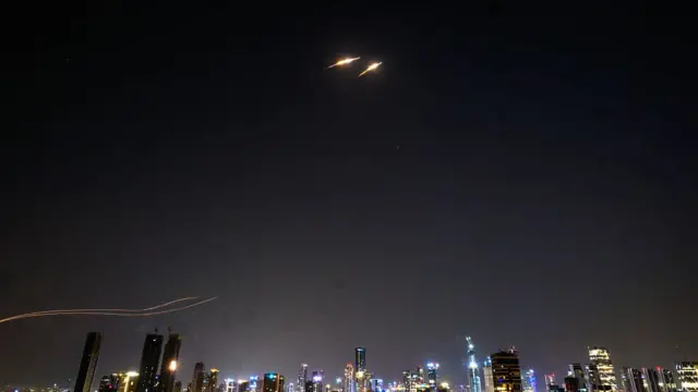 Rockets are launched to intercept Iranian ballistic missiles fired towards Tel Aviv in the early hours on April 06, 2026 in Tel Aviv, Israel.