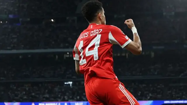 Diaz celebrates the only goal of the first half