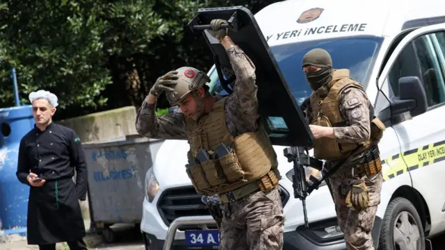 Turkish Police's special forces work at the scene, after gunfire.
