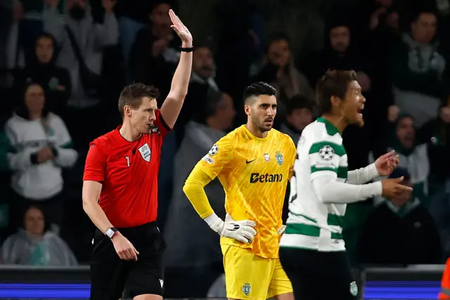 German referee Daniel Siebert disallows a goal for Arsena