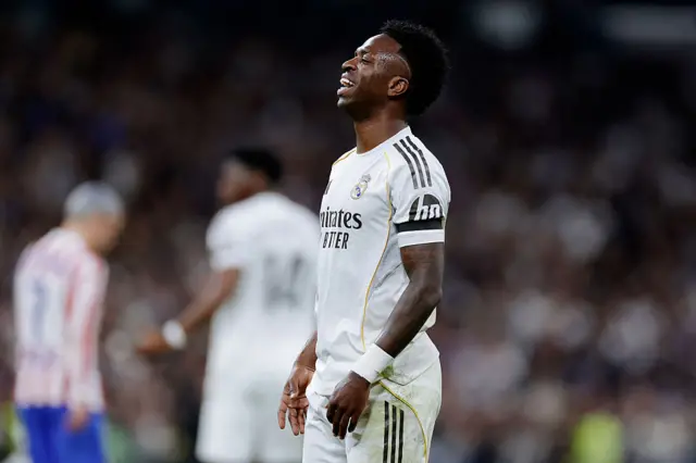 Vinicius Jr looks dejected after Bayern defeat