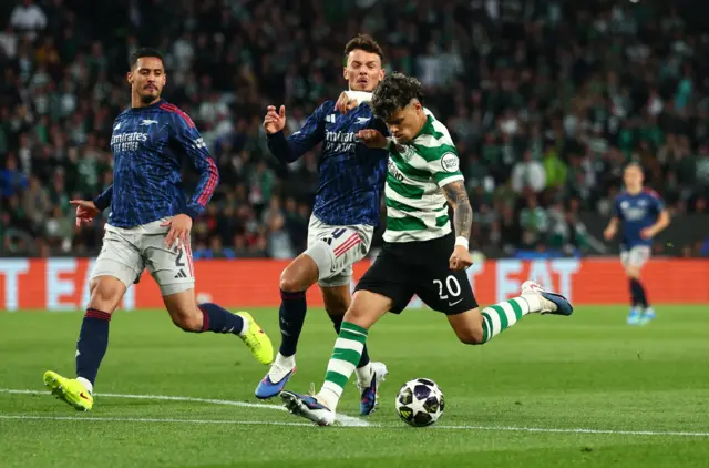 Sporting CP's Maximiliano Araujo shoots at goal
