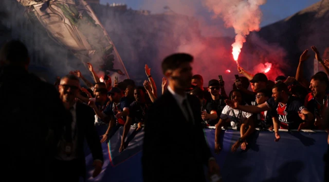 Paris St Germain fans lets off flares