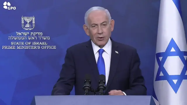 Netanyahu delivering his address on Wednesday