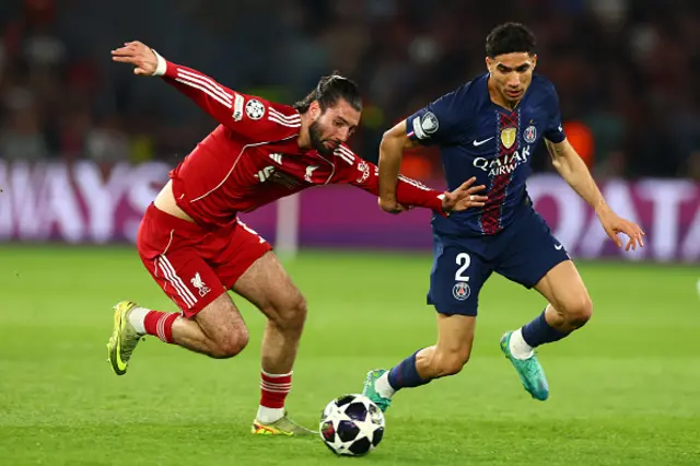 Dominik Szoboszlai of Liverpool competes with Achraf Hakimi