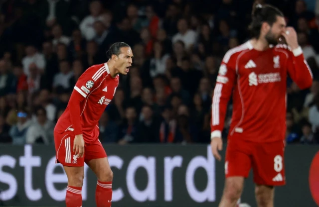 Liverpool's Virgil van Dijk reacts