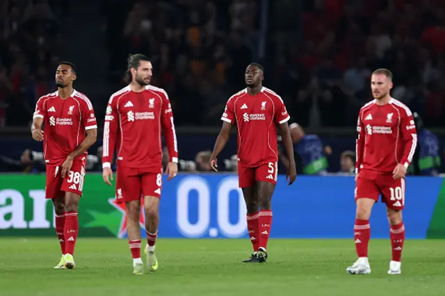 Ibrahima Konate of Liverpool reacts after his side concedes a goal