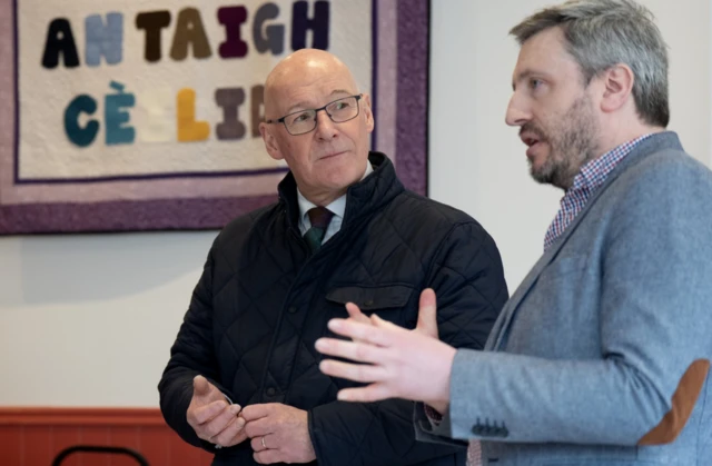 John Swinney with Tearlach Wilson, co-president at the An Taigh Ceilidh centre in Stornoway