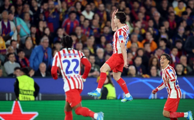 Atletico Madrid's Julian Alvarez celebrates scoring their first goal