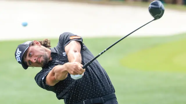 Marco Penge hitting a shot during practice at the Masters