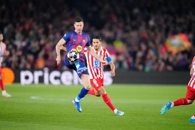 Robert Lewandowski centre-forward of Barcelona and Poland and Koke Resurreccion central midfield of Atletico de Madrid