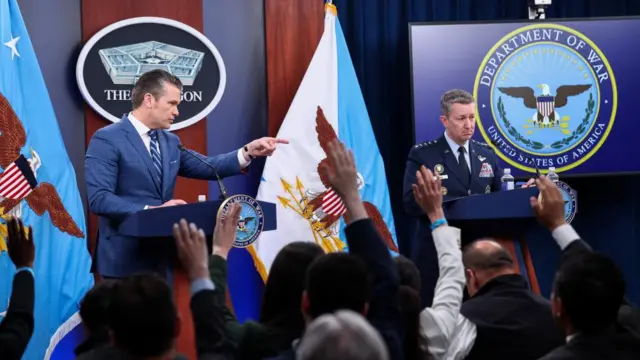 Hegseth and Caine speak to press at Pentagon