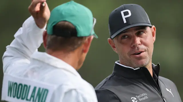 Gary Woodland with his caddie at Augusta National