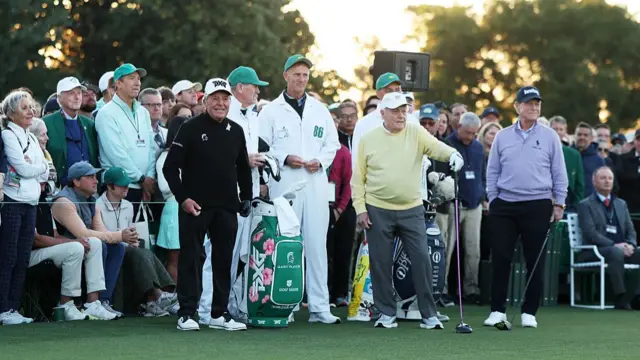 Jack Nicklaus, Gary Player and Tom Watson as ceremonial starters for the 90th Masters at Augusta National