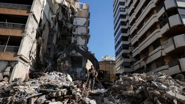 The aftermath of an Israeli strike on Beirut, seen on Thursday