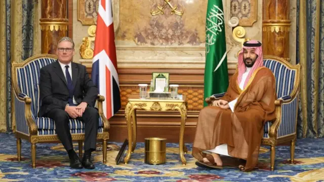 Prime Minister Sir Keir Starmer met Saudi Arabia's Crown Prince Mohammed bin Salman in Jeddah, Saudi Arabia, on Wednesday