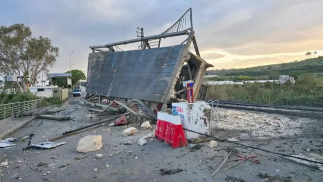 A damaged bridge in Qasmiyeh, southern Lebanon, seen on Thursday morning