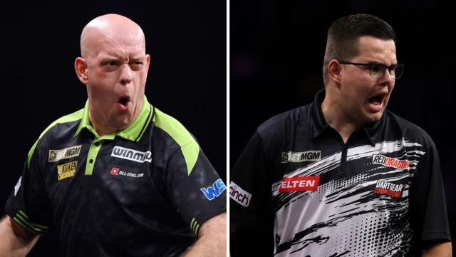 Split picture of Michael van Gerwen and Gian van Veen