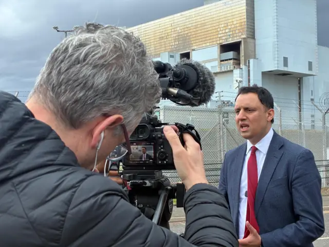 Scottish Labour leader Anas Sarwar campaigns outside Torness