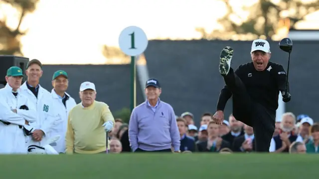 Jack Nicklaus, Gary Player and Tom Watson as ceremonial starters for the 90th Masters at Augusta National