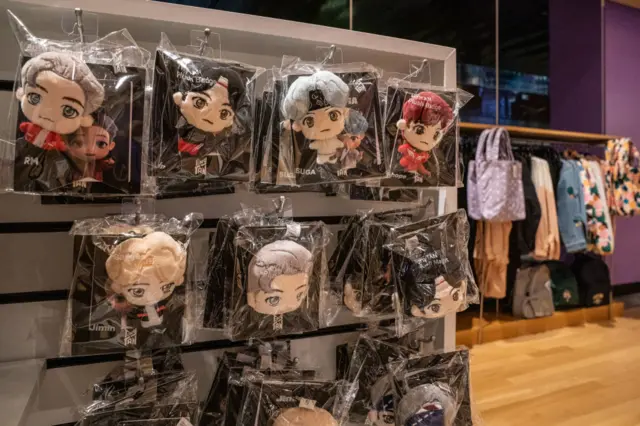 Items for purchase at the opening of the Hudson Yards' BTS Pop-Up store in New York City