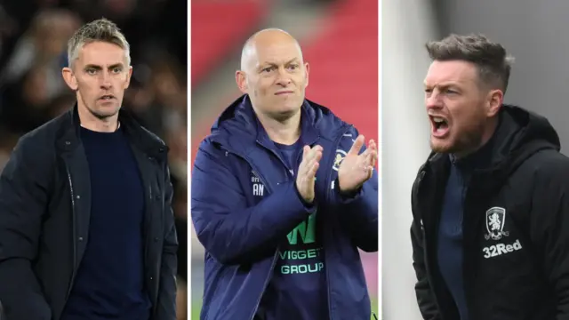 L-R: Kieran McKenna of Ipswich, Alex Neil of Millwall and Middlesbrough's Kim Hellberg