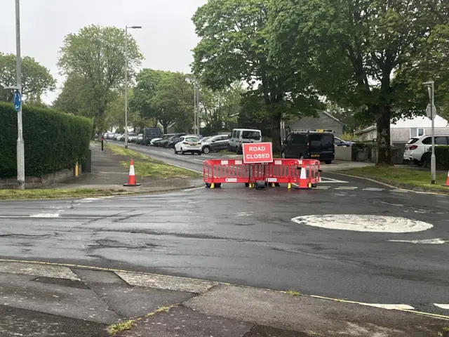 A road closed sign in Southway.